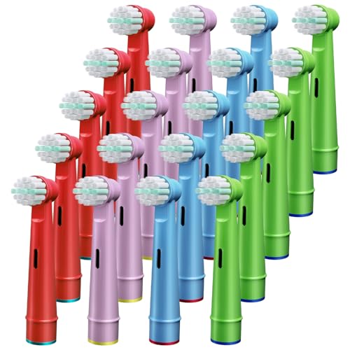 GENKENT 20 cabezales de cepillo de dientes para niños compatibles con cepillos de dientes eléctricos Braun Oral B Kids, cerdas extra suaves para personas sensibles