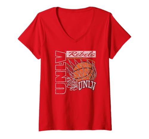 Womens UNLV Rebels Vintage Basketball 90's Red Officially Licensed V-Neck T-Shirt