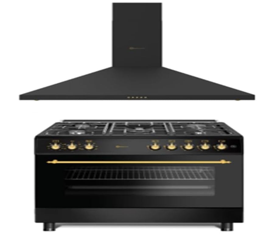PACK SOLTHERMIC F9L50E5RB HORNO PANORAMICO ELECTRICO Y CAMPANA H90PR NEGRO RÚSTICO ACABADOS DORADOS / 90 CM/HORNO 115l