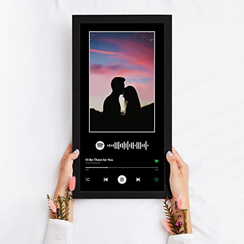 Image of Ritwika's Personalized Desk Photo Frame With Customizable Spotify Song And Photo Of Your Choice | Plaque For Your Loved Ones (Black Background - Wall Spotify 7.5 x 13.5 Inch)