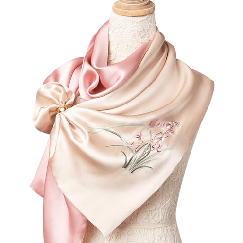 100% Mulberry Silk Scarf for Women, 2 Layer Floral Silk Scarf, Gift for Mom and Women, Gift Box and Bag3