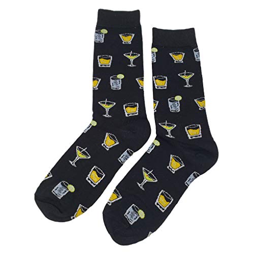 Martini & Drink Dress Socks Funny Novelty Crazy Fun Design Men Size 8-12 Cotton Casual Crew Colorful Funky Fancy Socks Gift for Men