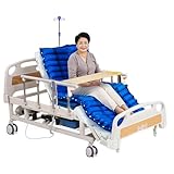Juodkeo 10 Funktionen voll elektrisch verstellbares Krankenhausbett, Bett auf der Intensivstation, seitlich kippbar, Infusionsstange leise Räder, 300 kg Belastung,Air mattress