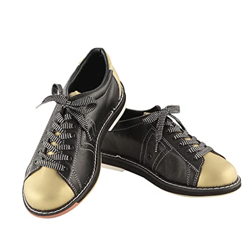 VEACAM Mens Bowl Shoes Lace Up Bowling Sneakers Breathable Casual Bowlers Sports Shoes,Gold,9.5