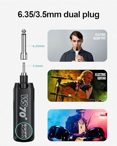 Sistema inalámbrico para guitarra: transmisor y receptor recargables, 10 canales, rango de transmisión, conectores Jack 6.35 mm y 3.5 mm para instrumentos musicales miniatura 5