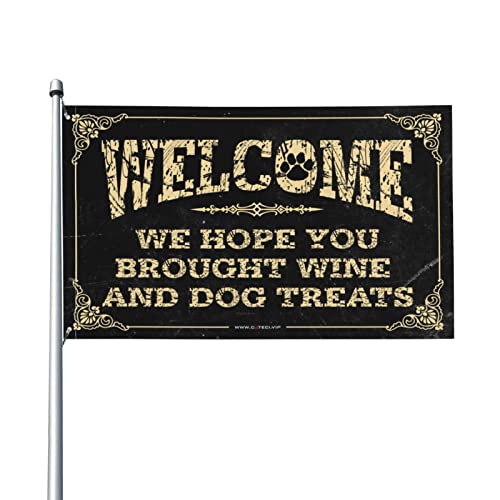 Drapeau man cave humour chien et vin grand format pour décoration murale