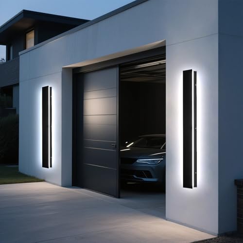 Image of Modern Outdoor Wall Lights - 2pack 59inch Dimmable Black Exterior Light Fixtures Wall, Porch Lights Outdoor Wall Sconce, Patio Long Strip Wall Light Fixtur Outside for Garage, House(4.72 Inch Wide)