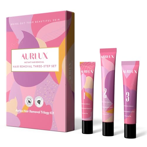 Aurlux Hair Remover Cream for Face 15 Minutes - Facial Hair Removal for Women Hair Removal Trilogy Kit for Coarse Fine and Stubborn Hairs Removes Hair from Chin Upper Lip & Sideburns (1 Set)