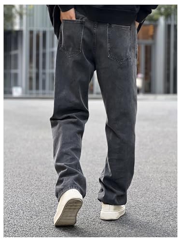 WDIRARA Men's Plain High Waist Wide Leg Jeans Loose Long Denim Pants with Pocket Streetwear2