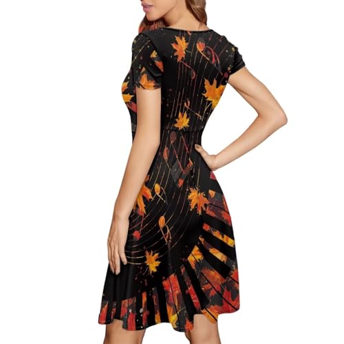 Image of POLERO Women Puffy Swing Elegant Party Midi Dresses Short Sleeve Round Neck A-Line Dress