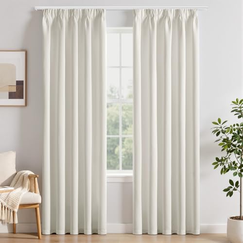 EMEMA Rideau Occultant Thermiques 2P L140xH225cm Blanc Opaques Rideaux