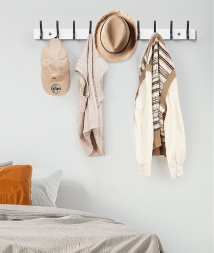 Image of Optish Coat Rack Wall Mount, 16.5 Inches Wood Coat Hooks Wall Mount, Wall Coat Rack with 5 Hooks, Hat Rack Wall Hooks for Hanging Coat, Bag, Towel (1Pack, White)