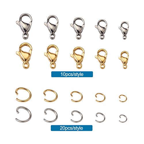 Cheriswelry 100pcs Stainless Steel Lobster Claw Clasps 5 Sizes Trigger Jewelry Clasps Chain Connector with Jump Rings for Jewellery Crafts Making - Image 2
