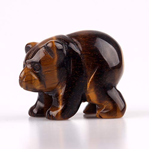 Estatua osito tallado en ojo de tigre amarillo pequeño miniatura 2