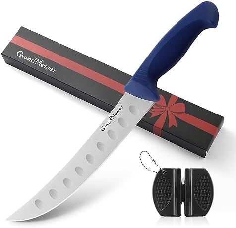 GrandMesser Butcher Knife for Meat Cutting, Curved Cimeter Knife 9 Inch Comfortable Handle, German High Carbon Stainless Steel Blade, Kitchen Knife for Home and Restaurant.