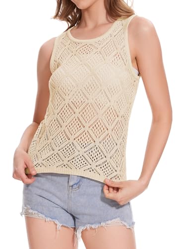 Women's Hollow Sweater Vest Crochet Tank Tops Knit Out Sleeveless Cover Up Summer Boho Top Pullover4