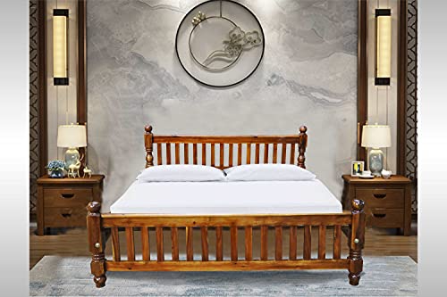 Image of Wooden cot Queen Size (75X60 inch) bedsize Without Storage Teak Finish (Brown)