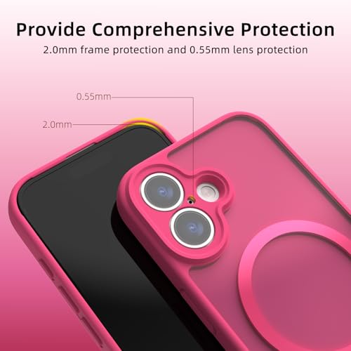 K TOMOTO Magnetic Case Compatible with iPhone 17 Translucent Matte Phone Case with Camera Lens Guard, Rugged Protective Cover 6.3-Inch, Hot Pink — view 3