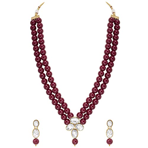 Image of Peora Crystal Faux Pearl Kundan Necklace & Jewelry Set Gift for Women