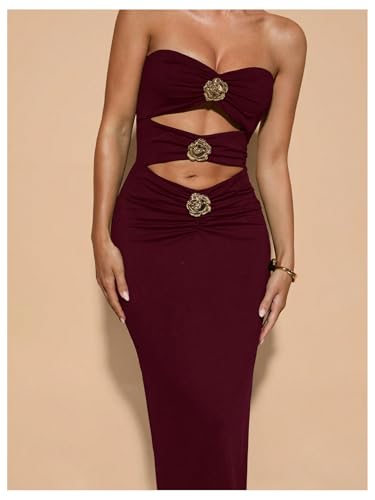 Image of Milumia Women's Metal Cut Out Strapless Tube Top Dress Bodycon Maxi Dresses Party Cocktail