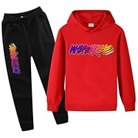 HodarSun Boys Girls Tracksuit Hoodie Sweatshirt and Pants 2pcs Sets Youtube Gamer Pullover Cartoon Print Clothes Age 2-13 Years Red 10-11 Years