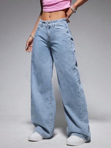 Image of Shasmi Women's Black Wide Leg Baggy Jeans High Waist Relaxed Fit Denim Pants - Loose Straight Fit Korean Style Oversized Casual Jean for Womens (Jeans 294)