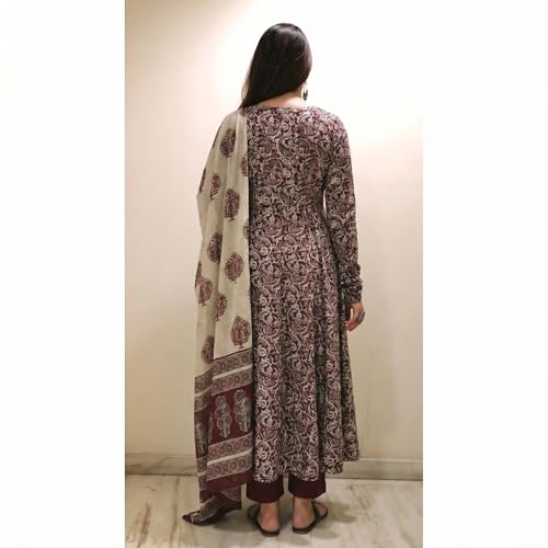 Image of Nermosa Women Printed Anarkali Kurta and Pant Set with Dupatta | Printed Kurta Set | Cotton Suit | Women Kurta Sets |