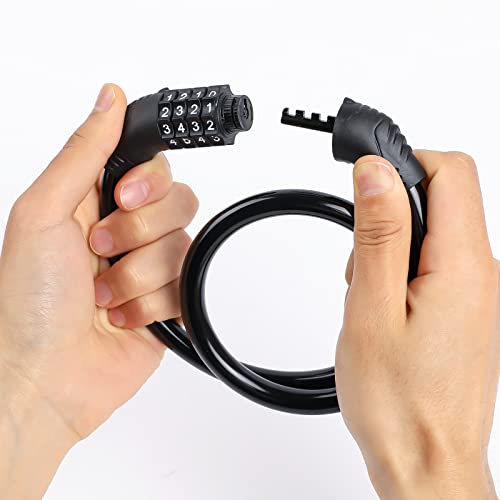 Vin Beauty Bicycle Lock Bike Lock Cable, 4-Digit Code Security Portable Bike Lock Combination, Black Anti Theft Bike Self-Coiling Locks For All Adult Bikes Scooter Wheelchair With Instruction, 23.6 In #TOP2
