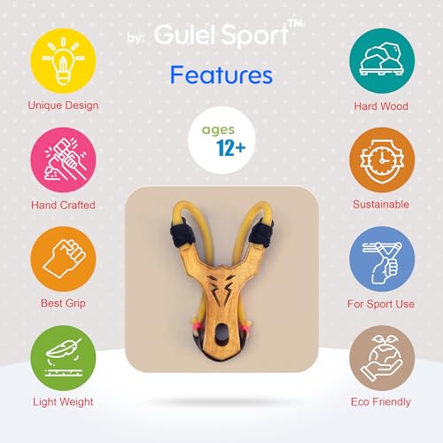 Image of Wooden Slingshot Catapult, Hard Wood, Natural Wood Color, Yellow Rubber, Strong Grip, Extra Material, Best for Kids, Hikers, Trekkers, Pocket Shooter Series - Classic Shooter Pro Wild