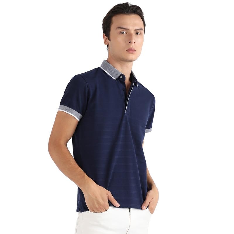 Image of CAHOOT Men's T-Shirt for Casual Wear | Spread Collar | Short Sleeve | Regular Fit |Half-Button Closure | Polycotton T-Shirt Crafted with Comfort Fit for Everyday Wear
