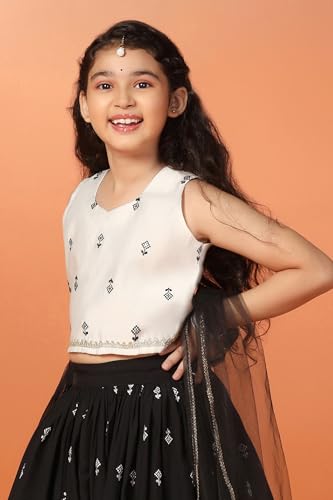 Image of Fashion Dream Girls Silk Blend Readymade Embroidered 3 Piece Lehenga Choli Set|Lehenga Choli,Ethnic Wear|Lehenga for Kids|Lehenga Set