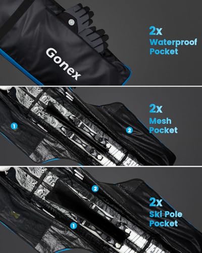 Gonex Snowboard Bag with Wheels,Adjustable Length Up to 175cm to 190cm, Fully Padded Ski Bag for Air Travel, 1200D Polyester PVC Waterproof Rolling Ski Bag with Skis Strapes & Ample Storage Pockets - Thumbnail 5