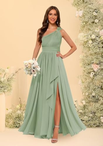 Stylefun Women's One Shoulder A Line Bridesmaid Dresses Long Chiffon Pleated Formal Evening Party Gowns CYM3133