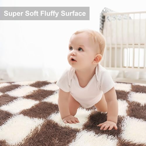 BYBSRLL Brown and White Living Room Rug, 180x270cm Large Checkered Bedroom Area Rugs for Kids Baby Room, Nursery, Dorm, Lounge, Thick Soft Fluffy Plush Checkerboard Non-slip Carpet