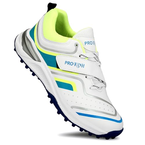 Image of PRO KVH Plus 2.0 Cricket Shoes for Men's White Red Orange Blue - Fast Strap Rubber Spikes, Lightweight,Performance, Comfort, and Durability Shoe for All-Round Performance