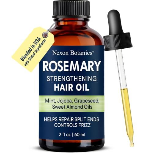 Rosemary Hair Oil for Hair Growth 2 fl oz - Lightweight Scalp Oil Treatment with Peppermint Jojoba Grapeseed Tea Tree Sweet Almond & Vitamin E - Nexon Botanics