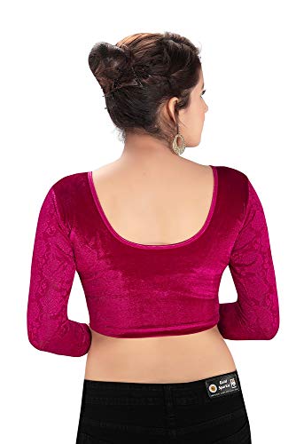 Vamas Women's Velvet Non-Padded Stretchable Long Sleeve Saree Blouse (A-46) - Image 3