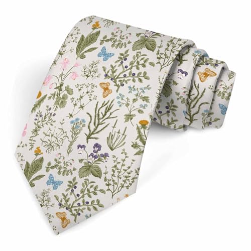 AnBuPan Vintage Herbs Wild Floral Ties for Men Flowers Botanical Pale Green Yellow Blue Novelty Neckties Classic for Husband Father Wedding Party Holiday Valentines Day Gift