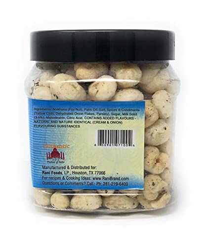 Image of Rani Jumbo Phool Makhana (Fox Nut /Popped Lotus Seed) Cream & Onion Flavor 3.5oz (100g) PET Jar ~ Indian Tasty Treats | Vegan | NON-GMO | Indian Origin