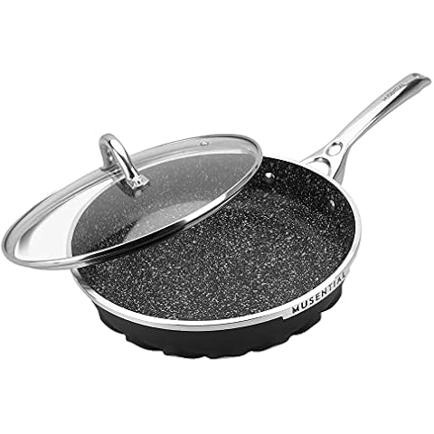 MUSENTIAL Sartén antiadherente de aluminio de 10 pulgadas con tapa de vidrio templado Cover