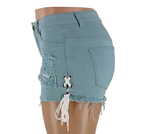 chouyatou Women's High Waist Perfect Butt-Lifting Destroyed Hole Fringed Denim Short Drawstring Slit3