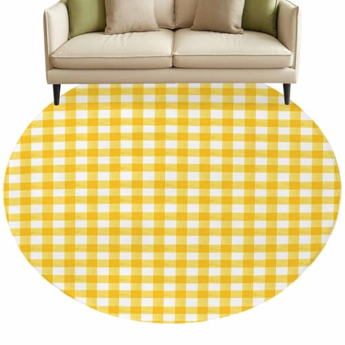 Roung Area Rug Fluffy Carpet,8ft Rustic Minimalist Buffalo Plaid Soft