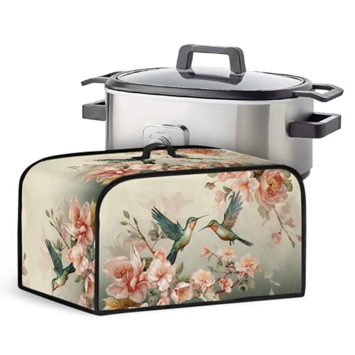 TODIYADDU Floral Hummingbird Slow Cooker Dust Cover Novelty Air Fryer Cover Compatible with Most Kitchen Appliances Exquisite Slow Cooker Carrier for Women Washable Appliance Cover Nice Gifts