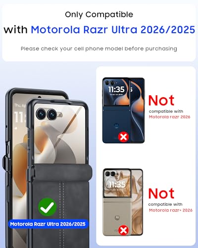 Image of Magnetic for Motorola Razr Ultra 2026 /2025 Case with Hinge Protection, Screen Protector, Fit for Magsafe, Ultra-Thin PU Leather Matte PC Shockproof Cover for Razr Ultra 2026 /2025-Black Gray