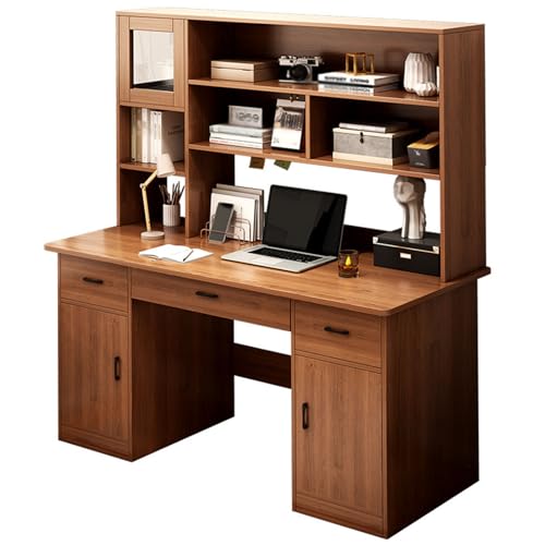 Computer Desk with File Drawers,Wooden Home Office Desk with Storage Cabinet, Farmhouse Writing Study Desks with Bookshelf for Bedroom Workstation