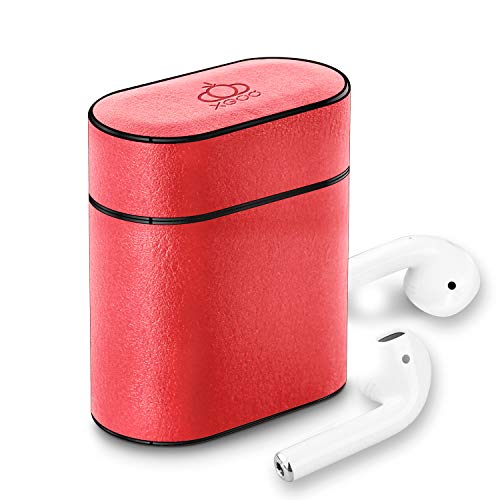 XGUO Ersatz für AirPods Hülle, Premium-Leder-Schutzhülle, stoßfest, für Apple AirPods Ladehülle rot