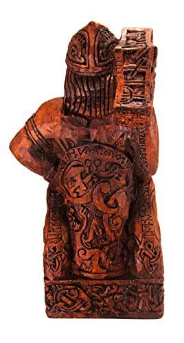 Dryad Design Seated Norse God Thor Statue Wood Finish Brown #TOP3