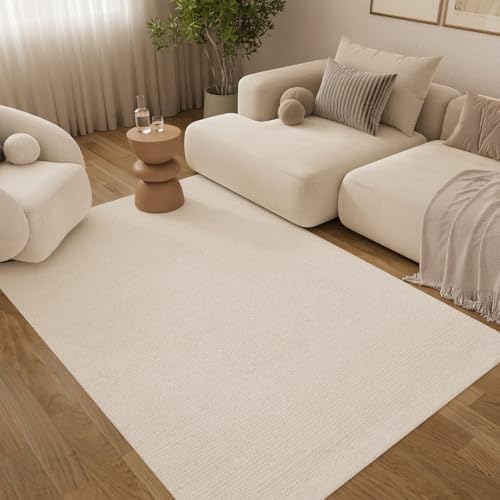 TAPISO Loni Wollteppich handgewebt, Teppich Wohnzimmer Wolle, Wollwebteppich, Hand Made, pflegeleicht, für Schlafzimmer Flur Esszimmer, Natur, Weiß 70 x 140 cm