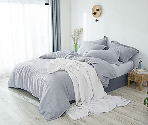 Merryfeel Linen Duvet Cover Set King Size,100% French Flax Linen Grey Duvet Cover Set,3 Pieces Basic Style Natural Linen Beding Set (1 Duvet Cover With 2 Pillwoshams)- King Grey #TOP2