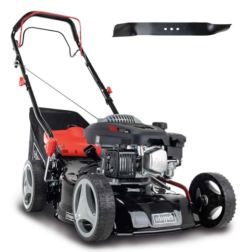 Scheppach Tondeuse à Gazon Thermique MS132-42 |3,4 CV | Largeur de Coupe 42cm | Robuste | Fonction Mulching | Panier de 45L | Réglage de la Hauteur en 7...